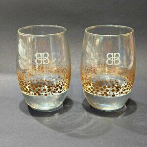 Baileys Irish Cream Clear Glasses 22K Gold Confetti Dots Lowball Tumblers 2 PC